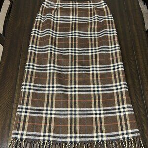 Brown Plaid Wool Mix Long Skirt